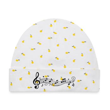 Musiknoten Melodie Notenschlüssel - Baby Premium Organic Mütze - Weiß/Zitronengelb - Vorne