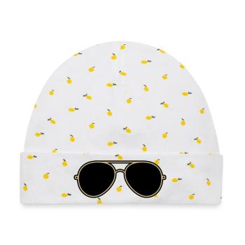 Ikonische goldene und schwarze Fliegerbrille - Baby Premium Organic Mütze - Weiß/Zitronengelb - Vorne