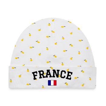 France Flagge Design Schwarz - Baby Premium Organic Mütze - Weiß/Zitronengelb - Vorne