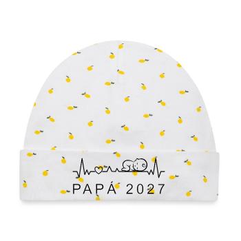 Papá 2027 Ritmo Cardiaco Anuncio Embarazo - Baby Premium Organic Mütze - Weiß/Zitronengelb - Vorne