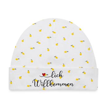 Herzlich Willkommen - Baby Premium Organic Mütze - Weiß/Zitronengelb - Vorne