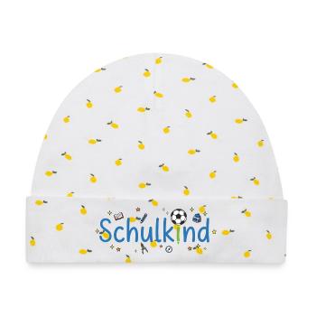 Schulkind Fußball Sterne Schulanfang 2026 - Baby Premium Organic Mütze - Weiß/Zitronengelb - Vorne