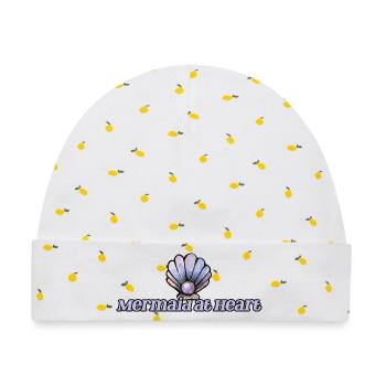 Meerjungfrau im Herzen Muschel-Emblem - Baby Premium Organic Mütze - Weiß/Zitronengelb - Vorne