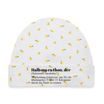 Halbmarathon Duden Spruch - Baby Premium Organic Mütze - Weiß/Zitronengelb - Vorne