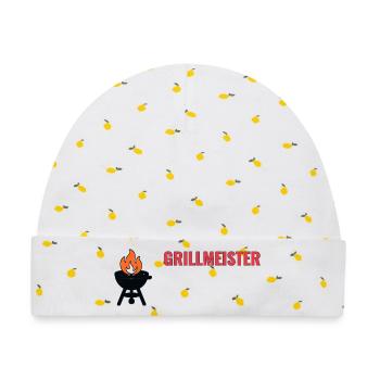 Grillmeister Icon Shirt – BBQ T-Shirt Geschenkidee - Baby Premium Organic Mütze - Weiß/Zitronengelb - Vorne