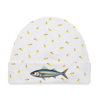 Azure Silver Fish Illustration - Baby Premium Organic Mütze - Weiß/Zitronengelb - Vorne