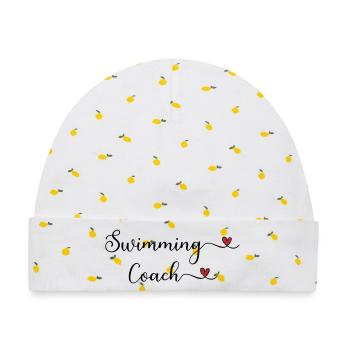 Schwimmtrainer-Typografie mit Herz - Baby Premium Organic Mütze - Weiß/Zitronengelb - Vorne