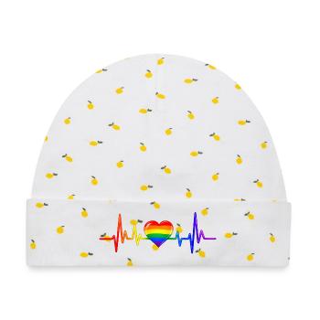 LGBTQ Herz Herzfrequenz Puls EKG Herzlinie - Baby Premium Organic Mütze - Weiß/Zitronengelb - Vorne