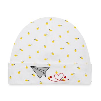 Herzflug Papierflieger - Baby Premium Organic Mütze - Weiß/Zitronengelb - Vorne