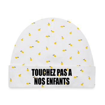 Ne touchez pas à nos enfants  - Baby Premium Organic Mütze - Weiß/Zitronengelb - Vorne