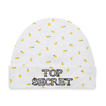 TOP SECRET Schriftzug handgezeichnet - Baby Premium Organic Mütze - Weiß/Zitronengelb - Vorne