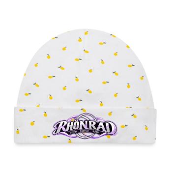 Rhönrad Motiv Lila Knoten - Baby Premium Organic Mütze - Weiß/Zitronengelb - Vorne