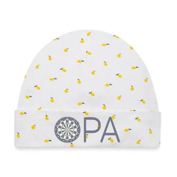 Opa mit Dartscheibe – Grau - Baby Premium Organic Mütze - Weiß/Zitronengelb - Vorne