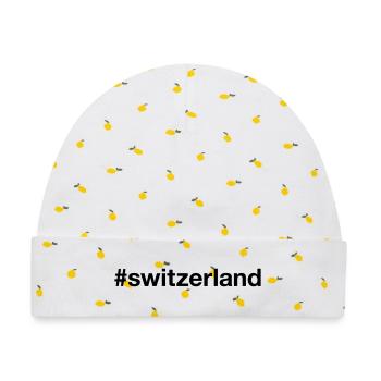 SWITZERLAND Hashtag Schweiz - Baby Premium Organic Mütze - Weiß/Zitronengelb - Vorne