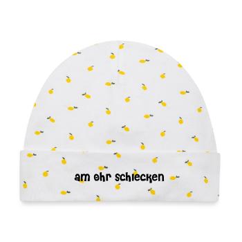 am Ohr schlecken - Baby Premium Organic Mütze - Weiß/Zitronengelb - Vorne