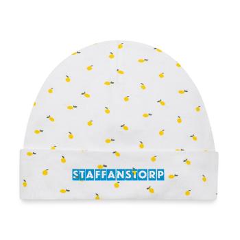 Staffanstorp – Blaues Textdesign - Baby Premium Organic Mütze - Weiß/Zitronengelb - Vorne