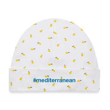 MEDITERRANEAN Hashtag Mittelmeer - Baby Premium Organic Mütze - Weiß/Zitronengelb - Vorne