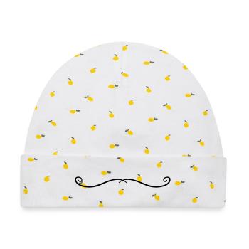 Ornament Linie - Baby Premium Organic Mütze - Weiß/Zitronengelb - Vorne