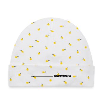 Supporter Schriftzug Linie Schwarz - Baby Premium Organic Mütze - Weiß/Zitronengelb - Vorne