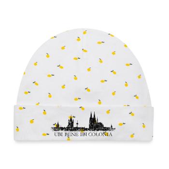 UBI BENE IBI COLONIA Kölner Skyline Köln - Baby Premium Organic Mütze - Weiß/Zitronengelb - Vorne