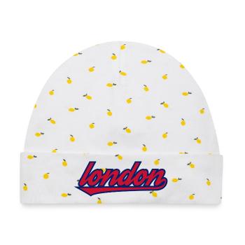 London Script Retro Unterstrich - Baby Premium Organic Mütze - Weiß/Zitronengelb - Vorne