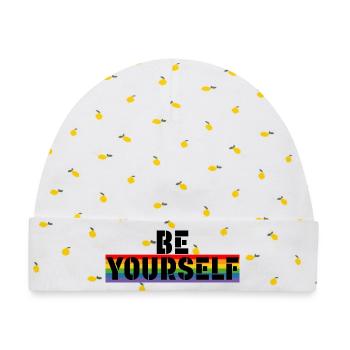 LGBT Rainbow shirt Be yourself - Baby Premium Organic Mütze - Weiß/Zitronengelb - Vorne