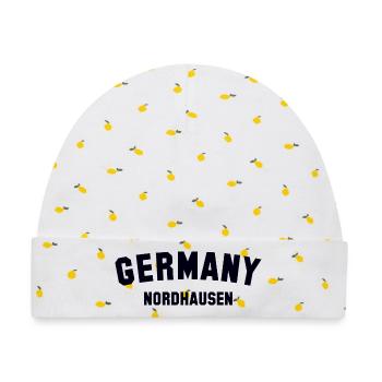 NORDHAUSEN Germany - Baby Premium Organic Mütze - Weiß/Zitronengelb - Vorne