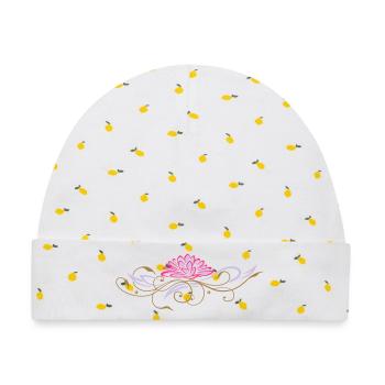 Filigraner Lotus mit Ornamenten - Baby Premium Organic Mütze - Weiß/Zitronengelb - Vorne