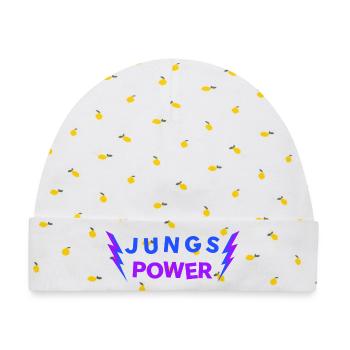 JUNGS POWER - Glücksbringer Jungen Männer - Baby Premium Organic Mütze - Weiß/Zitronengelb - Vorne
