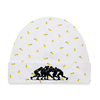 Rugby Scrum Silhouette - Baby Premium Organic Mütze - Weiß/Zitronengelb - Vorne