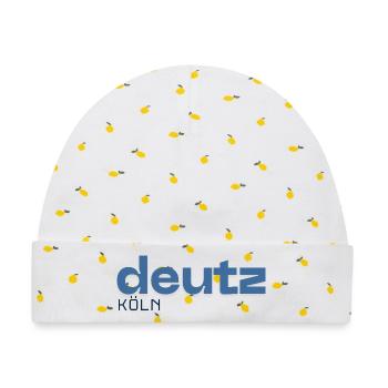 Deutz Köln - Stadtteil - Baby Premium Organic Mütze - Weiß/Zitronengelb - Vorne
