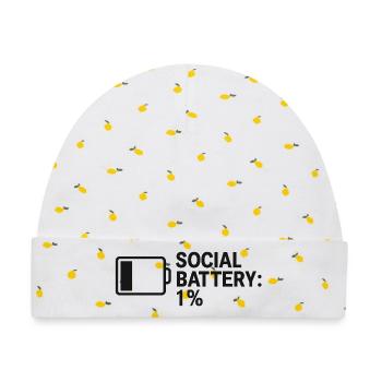Social Battery – 1% Left - Baby Premium Organic Mütze - Weiß/Zitronengelb - Vorne