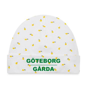 Göteborg Gårda – Grün-schwarzes Design - Baby Premium Organic Mütze - Weiß/Zitronengelb - Vorne