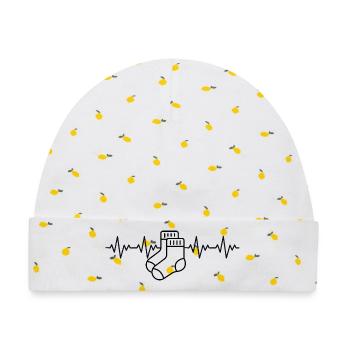 Aargauer Weisse Socken Aargau EKG Herzschlag - Baby Premium Organic Mütze - Weiß/Zitronengelb - Vorne