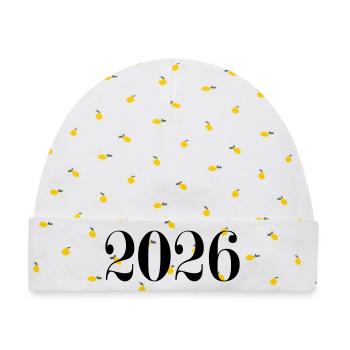 2026 - ein neues Jahr - Baby Premium Organic Mütze - Weiß/Zitronengelb - Vorne