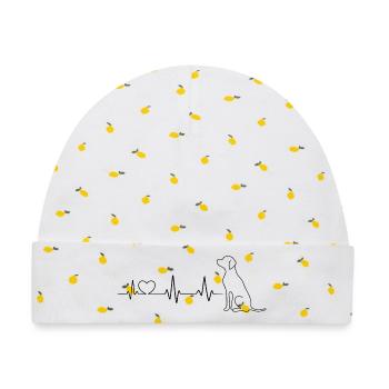 Hund Herzschlag – Line Art Design - Baby Premium Organic Mütze - Weiß/Zitronengelb - Vorne