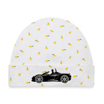 Cabrio Auto Pkw - Baby Premium Organic Mütze - Weiß/Zitronengelb - Vorne