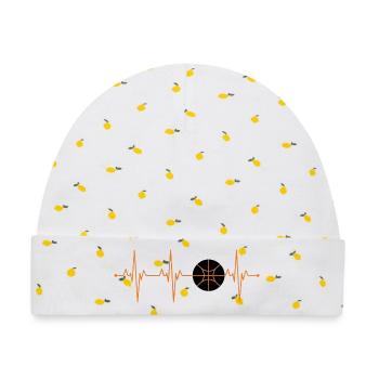 Basketball Herzschlag EKG - B-Ball Lifeline Design - Baby Premium Organic Mütze - Weiß/Zitronengelb - Vorne