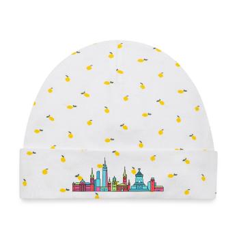 Leipziger Stadtsilhuettendenkmal Moderne Linienkunst - Baby Premium Organic Mütze - Weiß/Zitronengelb - Vorne