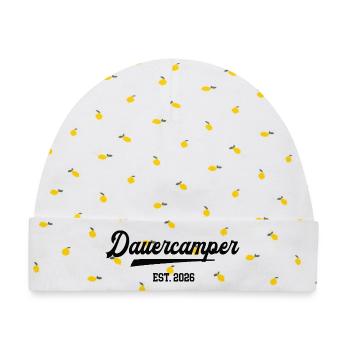 Dauercamper 2026 Camping Camper Dauercamping  - Baby Premium Organic Mütze - Weiß/Zitronengelb - Vorne