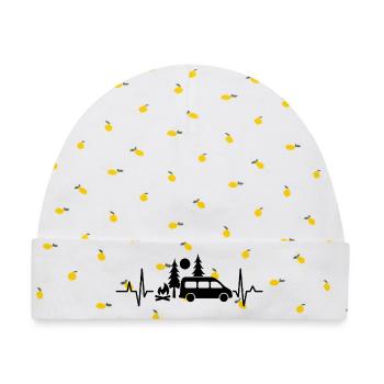 Herzschlag Vanlife Silhouette - Baby Premium Organic Mütze - Weiß/Zitronengelb - Vorne