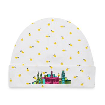 Leuven City Skyline Rathaus Moderne Linienkunst - Baby Premium Organic Mütze - Weiß/Zitronengelb - Vorne