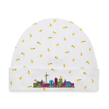 Dublin City Skyline Ha'penny Bridge Line Kunst - Baby Premium Organic Mütze - Weiß/Zitronengelb - Vorne