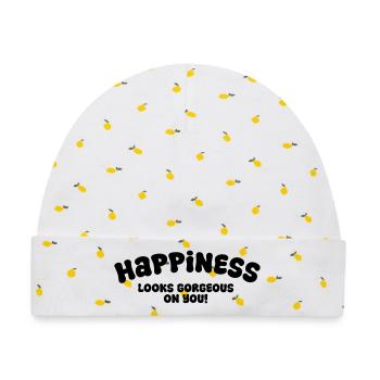 Happiness - Baby Premium Organic Mütze - Weiß/Zitronengelb - Vorne