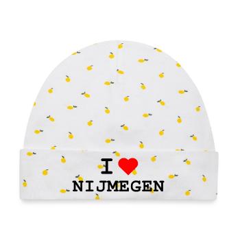 Ich liebe Nijmegen - I love Nijmegen - Baby Premium Organic Mütze - Weiß/Zitronengelb - Vorne