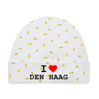 I love Den Haag - Ich liebe Den Haag - Baby Premium Organic Mütze - Weiß/Zitronengelb - Vorne