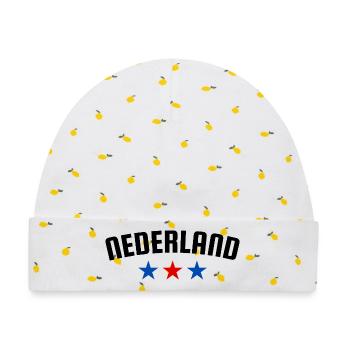 Niederlande 3 Sterne Design - Baby Premium Organic Mütze - Weiß/Zitronengelb - Vorne
