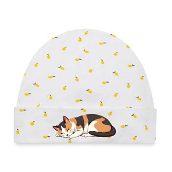 Schlafende Katze - Baby Premium Organic Mütze - Weiß/Zitronengelb - Vorne