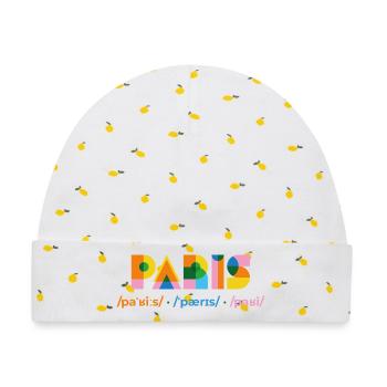 Geometrisches Paris Farbspiel - Baby Premium Organic Mütze - Weiß/Zitronengelb - Vorne