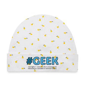 Blauer Hashtag Geek Crest - Baby Premium Organic Mütze - Weiß/Zitronengelb - Vorne